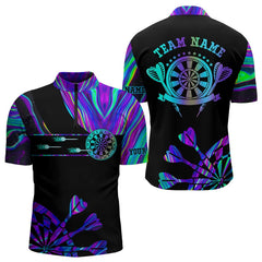Maxcorners Neon Purple Blue Tie Dye Darts Shirt With Pocket For Men Custom Dart Jersey MT2306