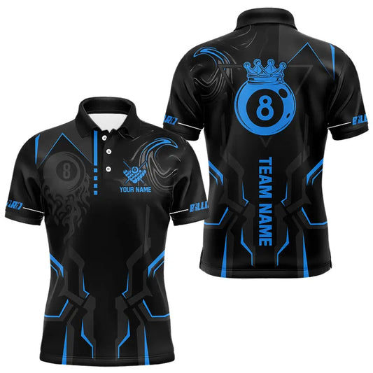 Maxcorners Customized 8 Ball Pool Crown Men And Women Billiard Shirts, Blue And Black Billiard Team Shirts, Pool Jerseys