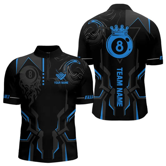 Maxcorners Customized 8 Ball Pool Crown Men And Women Billiard Shirts, Blue And Black Billiard Team Shirts, Pool Jerseys