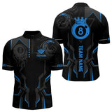 Maxcorners Customized 8 Ball Pool Crown Men And Women Billiard Shirts, Blue And Black Billiard Team Shirts, Pool Jerseys