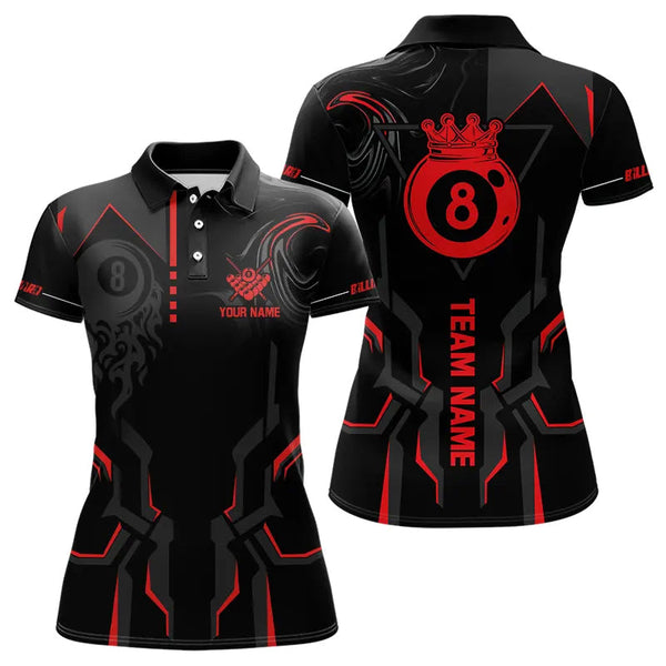 Maxcorners Customized 8 Ball Pool Crown Men And Women Billiard Shirts, Red And Black Billiard Team Shirts, Pool Jerseys