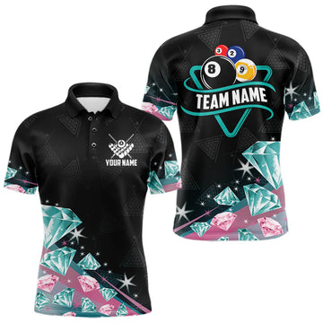 Maxcorners Funny Pink And Turquoise Diamonds Billiard Shirt For Men, 8 Ball Pool Team Jersey Polo & 1/4 Zip LM2704