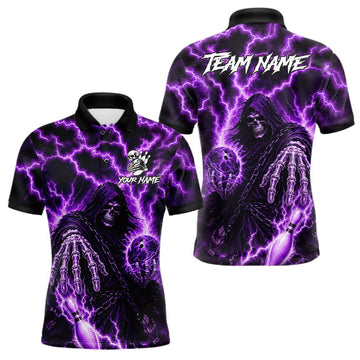 Maxcorners Custom Purple Lightning Grim Reaper Bowling Shirts For Men, Bowling Team Jersey Polo & 1/4 Zip