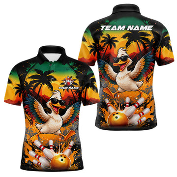 Maxcorners Funny Duck Sunset Tropical Bowling Jersey For Men Custom Bowling Team Shirts Polo & 1/4 Zip