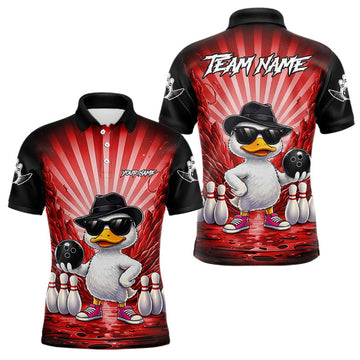 Maxcorners Red Funny Duck Bowling Jersey For Men Custom Graffiti Bowling Shirt Team Polo & 1/4 Zip Shirt