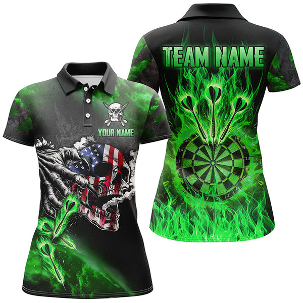 Maxcorners Green Fire Flame Dartboard American Flag Skull Darts Jersey Customized Name, Team Name 3D Shirt