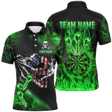 Maxcorners Green Fire Flame Dartboard American Flag Skull Darts Jersey Customized Name, Team Name 3D Shirt