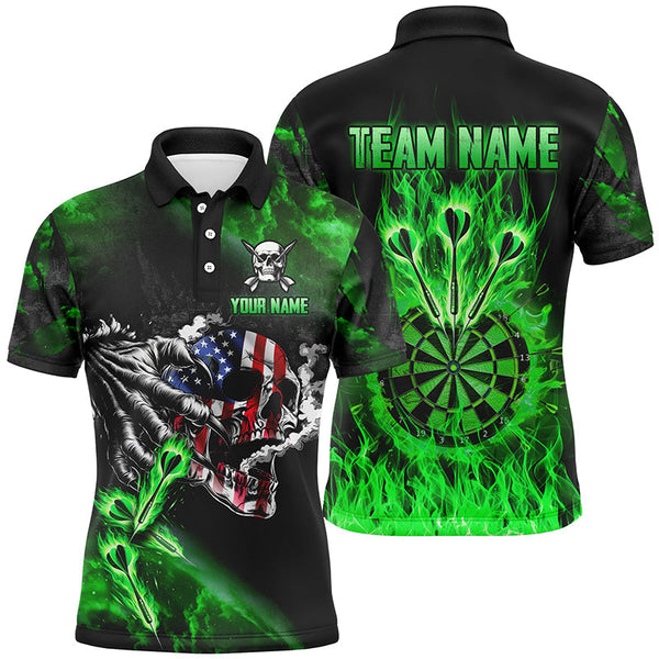 Maxcorners Green Fire Flame Dartboard American Flag Skull Darts Jersey Customized Name, Team Name 3D Shirt