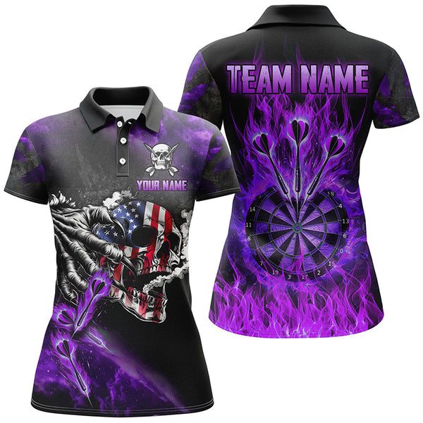 Maxcorners Purple Fire Flame Dartboard American Flag Skull Darts Jersey Customized Name, Team Name 3D Shirt