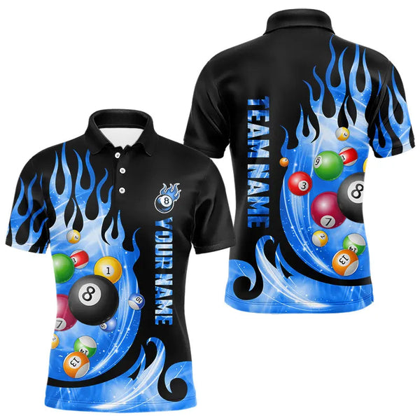 Maxcorners Custom Black Blue Fire Flame Light Pool Balls Billiard Shirts Team League Billiard Jerseys