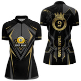 Maxcorners Customized 9 Ball Pool Crown Men Billiard Shirts, Gold And Black Billiard Team Shirts, Pool Jerseys