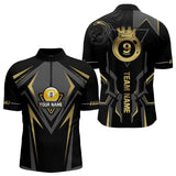 Maxcorners Customized 9 Ball Pool Crown Men Billiard Shirts, Gold And Black Billiard Team Shirts, Pool Jerseys