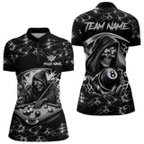 Maxcorners Black White Funny Death Skeleton 8 Ball Pool Men Billiard Shirts Custom Lightning Billiard Jerseys LM103