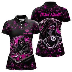 Maxcorners Pink Funny Death Skeleton 8 Ball Pool Men Billiard Shirts Custom Lightning Billiard Jerseys LM103