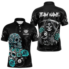 Maxcorners Personalized Funny Turquoise Skull Roses 8 Ball Billiard Shirts For Men Custom Pool Team Shirts LM103