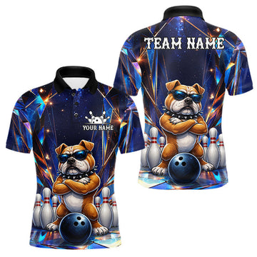 Maxcorners Personalized Funny Bulldog Crystal Bowling Shirts For Men Custom Bowling League Team Jersey LM1307