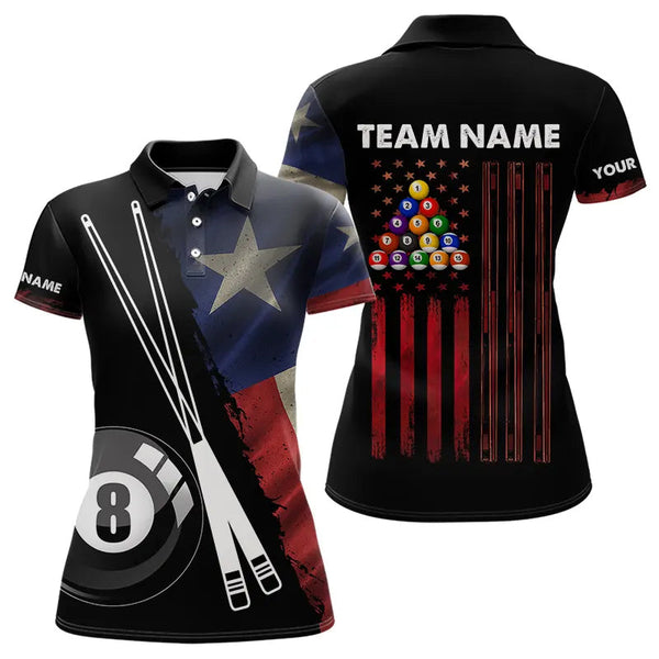 Maxcorners Retro Grunge Texas Flag 8 Ball Pool Billiard Shirt For Men And Women Custom Patriotic Billiard Team Jersey