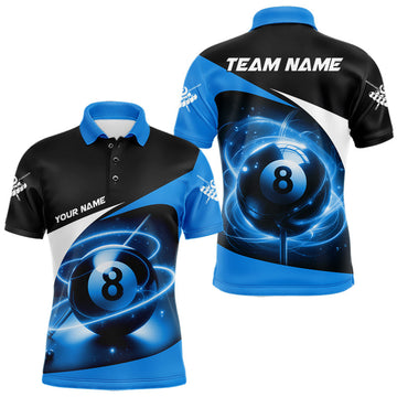 Maxcorners Blue 8 Ball Pool Billiard Shirt For Men Custom Glowing Billiard Team Jersey Polo & 1/4 Zip LM1104