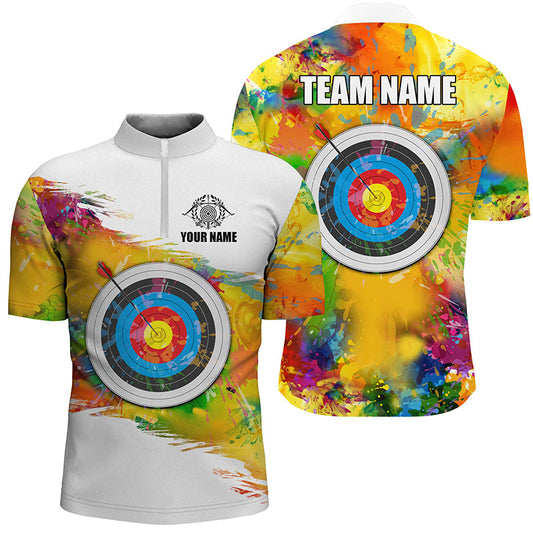 Maxcorners Colorful 3D Target Archery Men Polo & Quarter-Zip Shirt Custom Archery Jerseys Attire For Archer