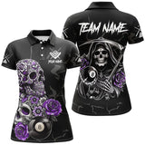 Maxcorners Purple Funny Skull Roses 8 Ball Billiard Jersey Customized Name, Team Name 3D Shirt