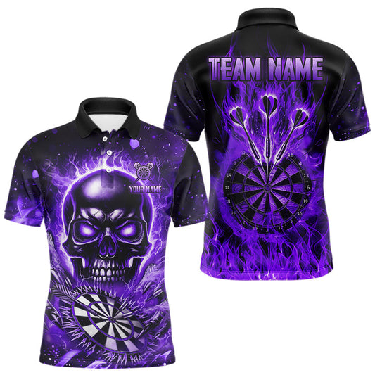 Maxcorners Purple Flame Skull Dartboard Shirt For Men Custom Darts League Team Jersey Polo & Quarter Zip LM2603
