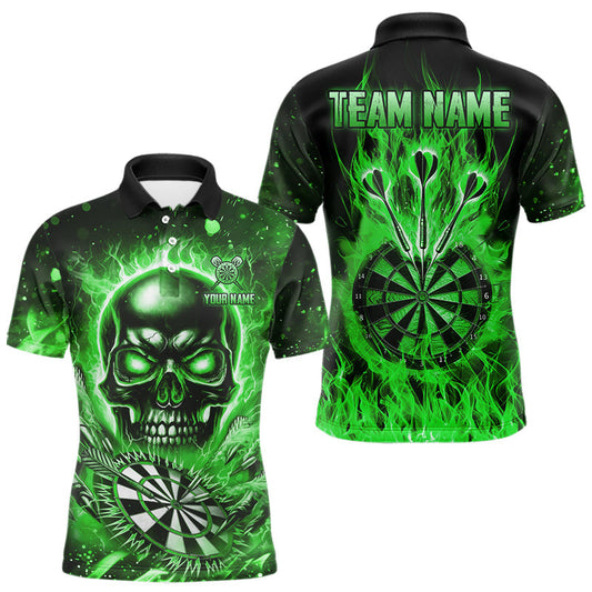 Maxcorners Green Flame Skull Dartboard Shirt For Men Custom Darts League Team Jersey Polo & Quarter Zip LM2603