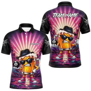 Maxcorners Funny Beer 8 Ball Billiard Shirt For Men Custom Pink Graffiti Pool Team Jersey Polo & 1/4 Zip
