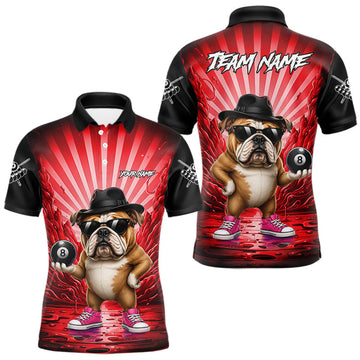 Maxcorners Funny Bulldog 8 Ball Billiard Shirt For Men Custom Red Graffiti Billiard Jersey Team Polo, 1/4 Zip