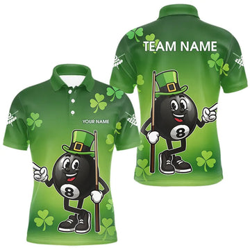Maxcorners Green Funny 8 Ball Pool Shamrock Men's Billiard Shirt Custom St Patrick Day Billiard Team Jersey LM1112