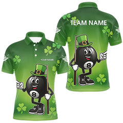 Maxcorners Green Funny 8 Ball Pool Shamrock Men's Billiard Shirt Custom St Patrick Day Billiard Team Jersey LM1112