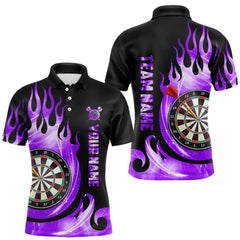 Maxcorners Black And Purple Custom Flame Light Darts Polo & 1/4 Zip For Men, Darts League Team Jersey LM1112