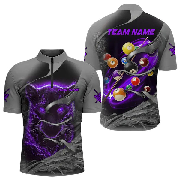 Maxcorners Personalized Panther Lightning 3D Billiard Balls Pool Shirts For Men, Billiard League Jersey|Purple LM123