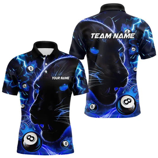 Maxcorners Personalized Blue 8 Ball Pool Panther 3D Billiard Shirts For Men, Team League Billiard Jerseys