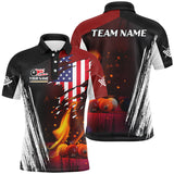 Maxcorners Patriotic US Flag Billiard Balls Fire Flame Custom Billiard Men Polo Shirts, Billiard Team Jerseys LM054