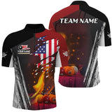 Maxcorners Patriotic US Flag Billiard Balls Fire Flame Custom Billiard Men Polo Shirts, Billiard Team Jerseys LM054