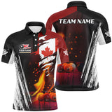 Maxcorners Patriotic Canada Flag Billiard Balls Fire Flame Custom Billiard Men Polo Shirts, Pool Team Jerseys LM054