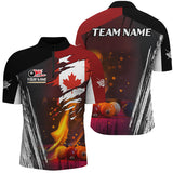 Maxcorners Patriotic Canada Flag Billiard Balls Fire Flame Custom Billiard Men Polo Shirts, Pool Team Jerseys LM054
