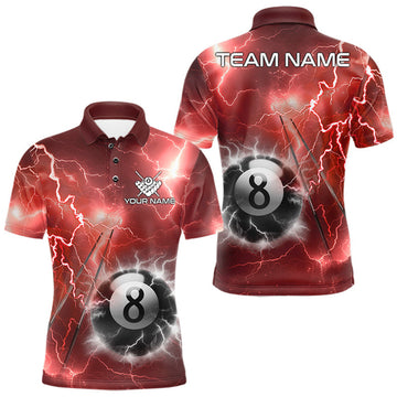 Maxcorners Personalized Red Thunder Lightning 8 Ball Billiard Pool Shirt For Men Custom Pool Team Jerseys LM1307