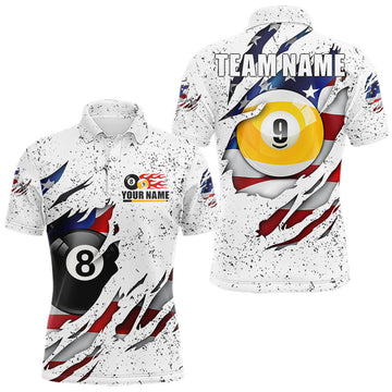 Maxcorners White Grunge US Flag 8 Ball & 9 Ball Billiard Shirts For Men Custom Patriotic Pool Team Jersey LM1307