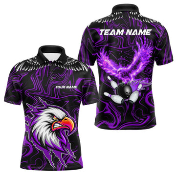 Maxcorners Black And Purple Swirl Pattern Eagle Bowling Shirts For Men Custom Bowling League Team Jersey LM1910