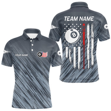 Maxcorners Personalized Billiard US Flag 8 Ball Pool Shirt For Men, Billiard Team Jersey Polo & 1/4 Zip LM2711