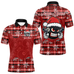 Maxcorners Funny Santa 8 Ball Pool Men's Billiard Shirt Custom Red Plaid Snowflake Christmas Billiard Jersey TU1011