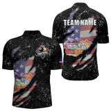 Maxcorners Personalized Grunge Black American Flag Billiard Shirts For Men Custom 8 Ball Pool Billiard Jersey