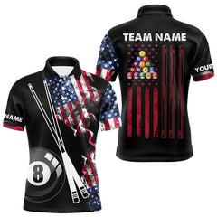 Maxcorners Personalized US Flag Smoke 8 Ball Pool Billiard Shirt For Men Custom Patriotic Billiard Team Jersey
