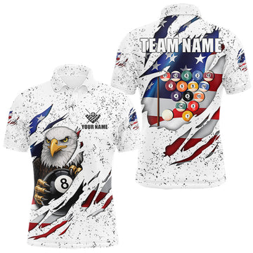 Maxcorners White Grunge US Flag Eagle Billiard Shirt For Men Custom 8 Ball Pool Team Jersey Polo & 1/4 Zip LM2602