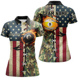 Maxcorners Billiards Ball 8 & Ball 9 Fire American Flag Custom Green Camo Women Polo Shirts