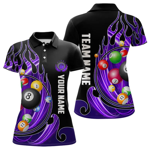 Maxcorners 3D Billiard Balls Fire Flame Custom Pool Shirts For Men, Billiard League Team Jerseys | Purple LM133