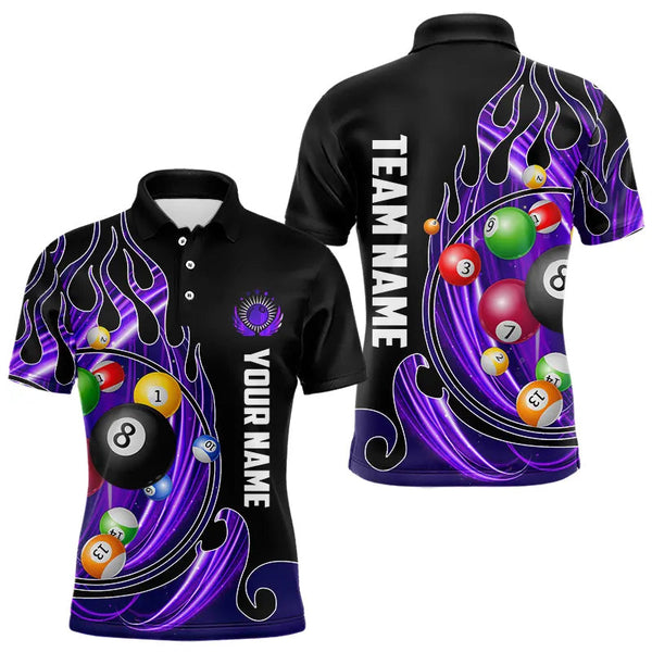Maxcorners 3D Billiard Balls Fire Flame Custom Pool Shirts For Men, Billiard League Team Jerseys | Purple LM133
