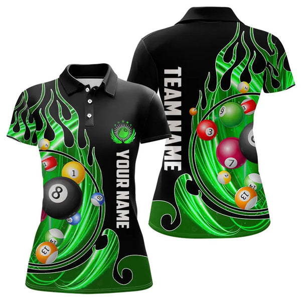 Maxcorners 3D Billiard Balls Fire Flame Custom Pool Shirts For Men, Billiard League Team Jerseys | Green LM133