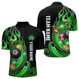 Maxcorners 3D Billiard Balls Fire Flame Custom Pool Shirts For Men, Billiard League Team Jerseys | Green LM133
